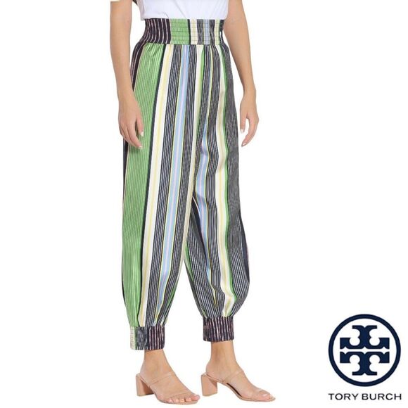 TORY BURCH **NWT** Field Day Stripe Silk Pants - Picture 1 of 14